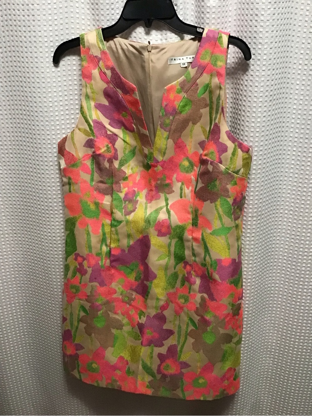 Trina Turk Neon Floral Sheath Dress in Pink, Green & Purple